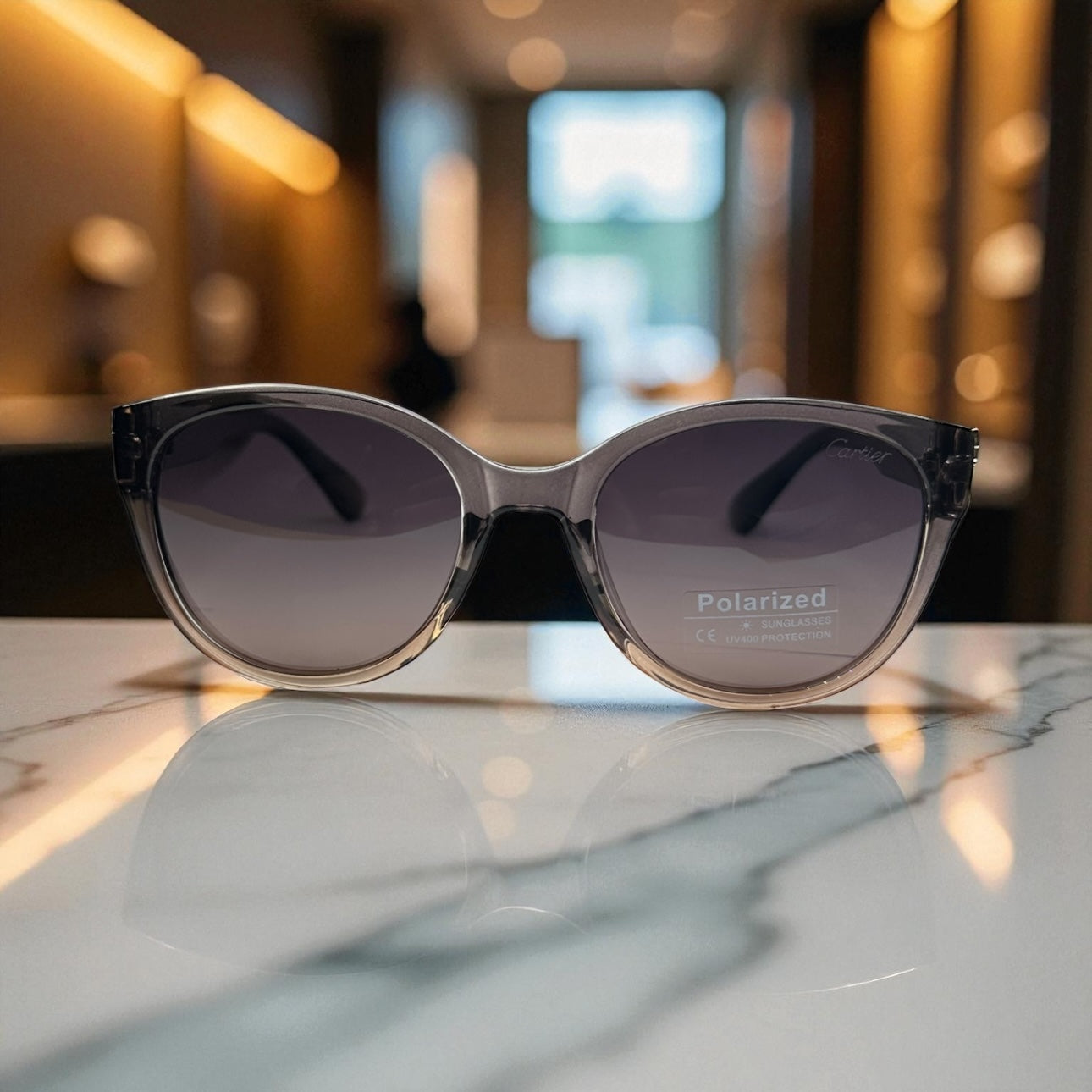 Cartier Cat-Eye Polarized Sunglasses – Black & Smoke Frame with Gold Detailing UV400